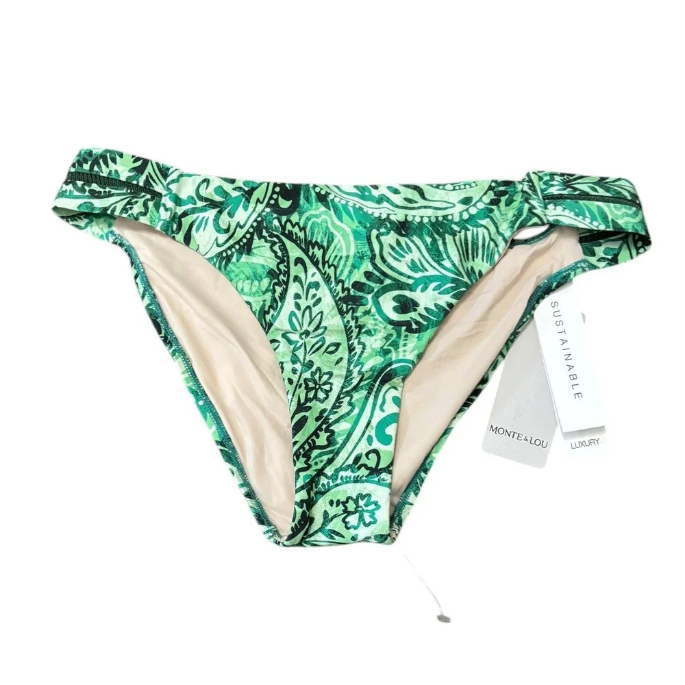 Monte & Lou Elation Twin Band‎ Pant Green Paisley Bikini Bottom Size 10 US NWT